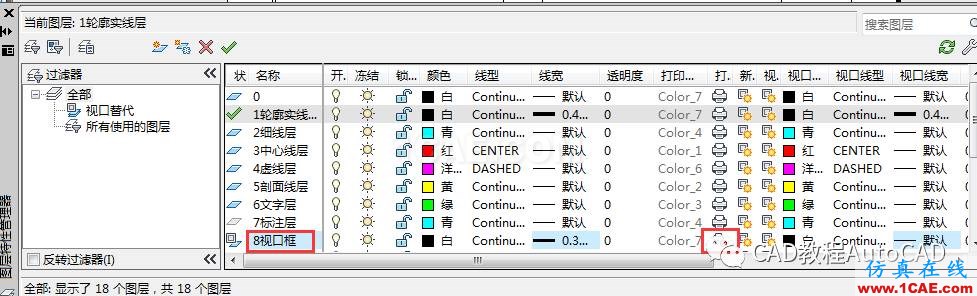 CAD布局中打印时如何隐藏视口框的线条？【AutoCAD教程】AutoCAD仿真分析图片3